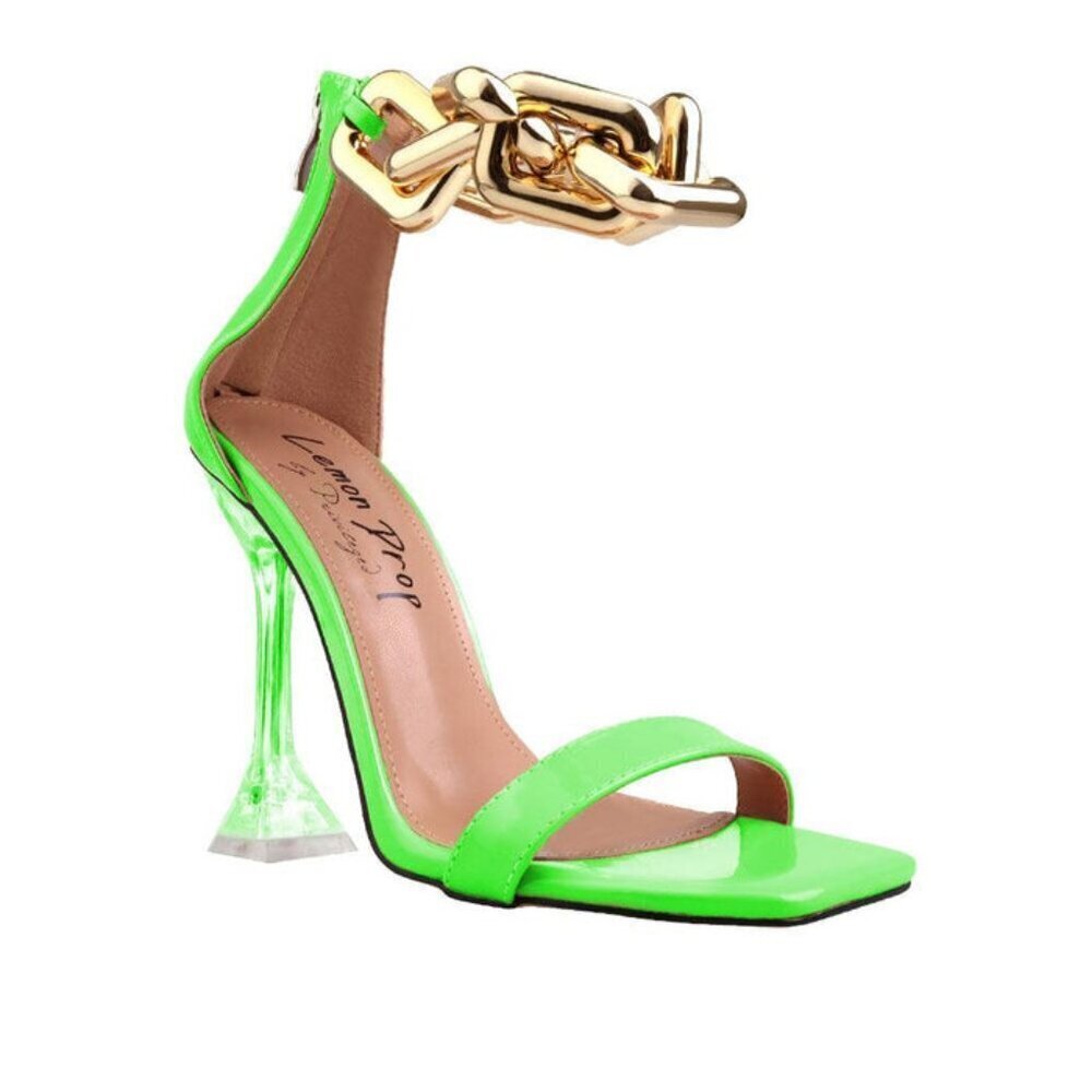 " CHAINED BLISS " Neon Green Gold Chained Sandal ( BRAND NEW !!!!!!!!!!!!!!!!!!!